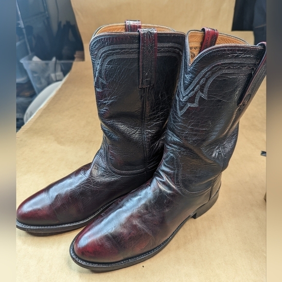 Lucchese Boots men's size 8.5D black cherry leather classic Western cowboy boots - Picture 3 of 13